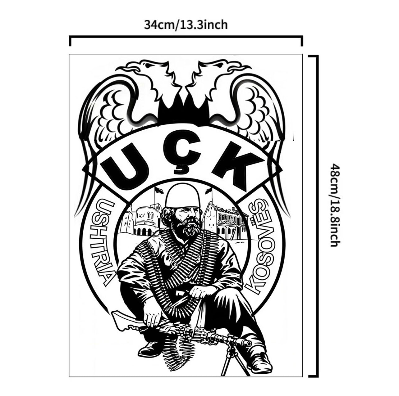 UÇK - Adem Jashari (Backpiece) • Tatuazh i Përkohshëm Premium