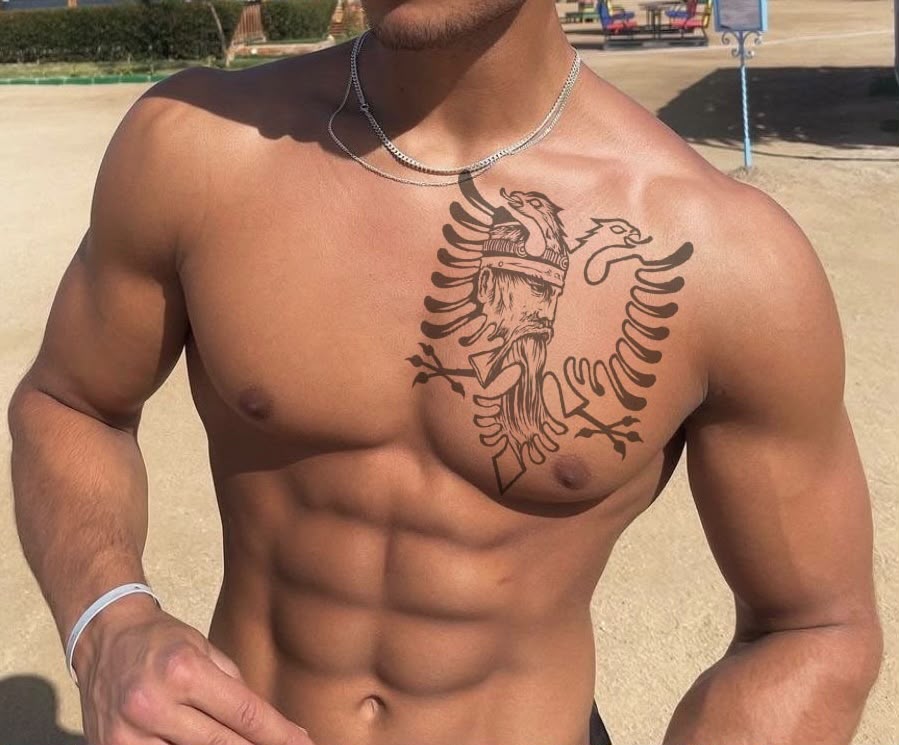 Skënderbeu & Shqiponja (Chestpiece) • Tatuazh i Përkohshëm Premium