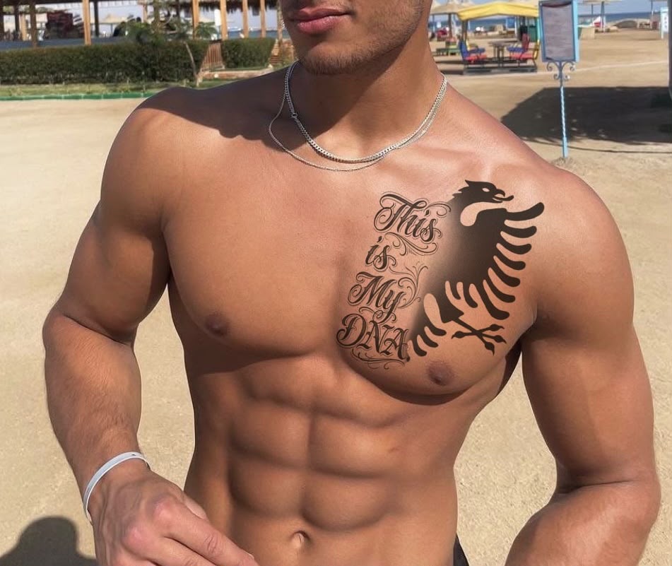 This is My DNA" & Eagle (Chestpiece) • Tatuazh i Përkohshëm Premium